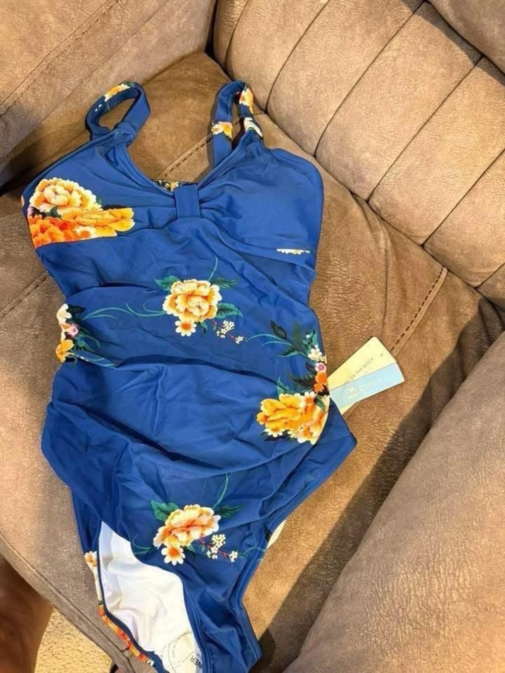Cupshe Royal Blue Floral One-Piece Swimsuit
